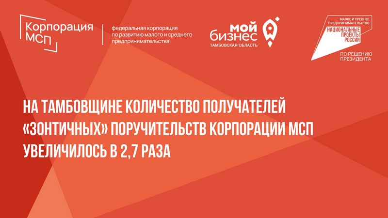 На Тамбовщине количество получателей «зонтичных» поручительств Корпорации МСП увеличлось в 2,7 раза.