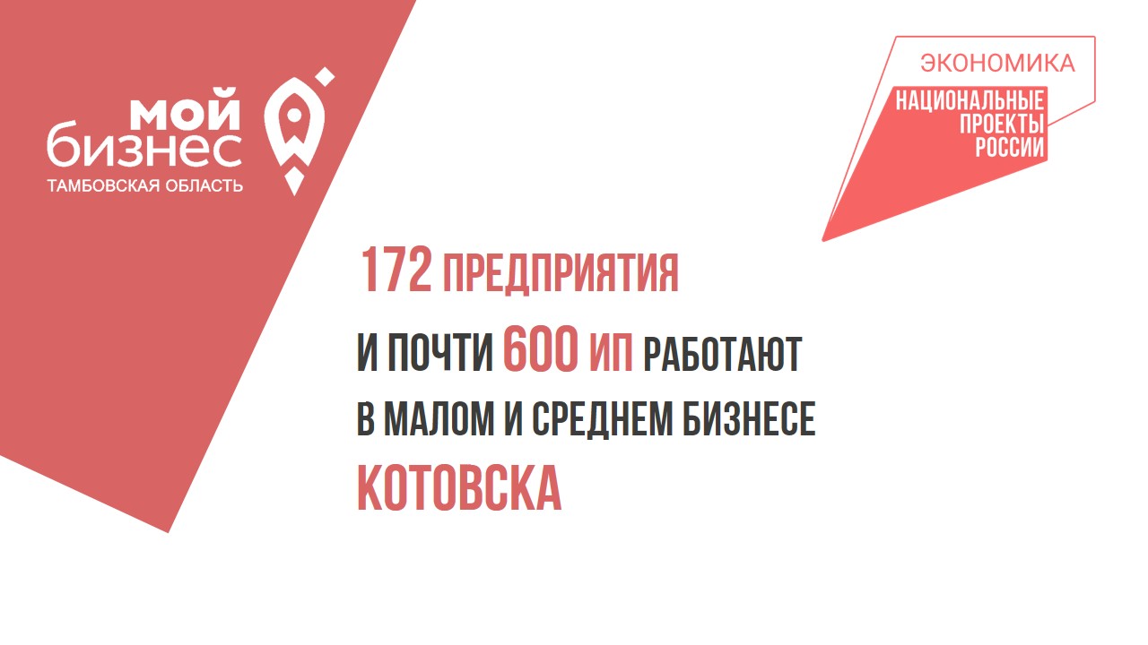 В малом и среднем бизнесе Котовска работают 172 предприятия и почти 600 индивидуальных предпринимателей.